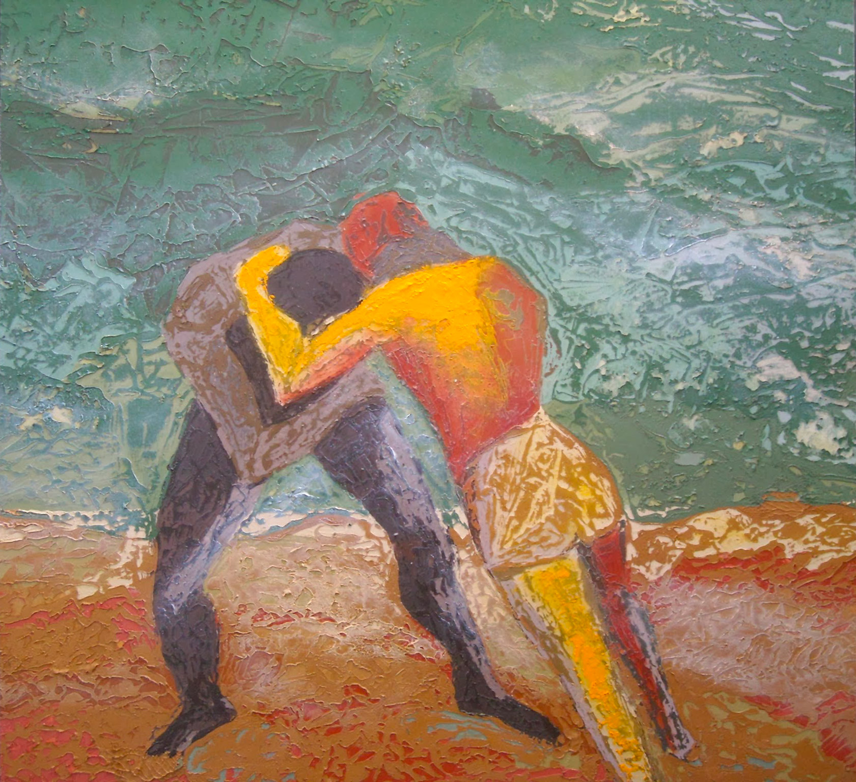 les-lutteurs-50x50cm-huile-sur-papier