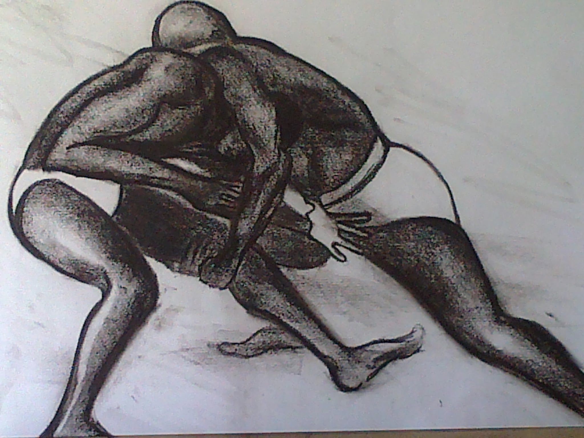 les-lutteurs-50x70cm-fusain