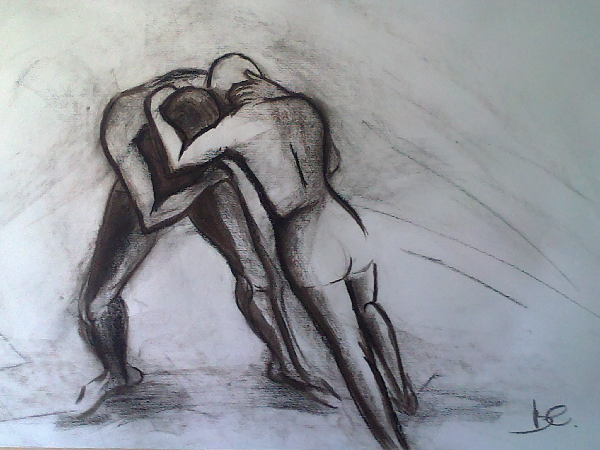 lutteurs-50x70cm-fusain